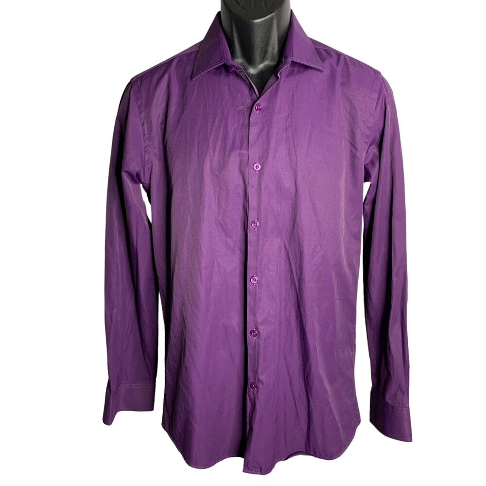 Vitarelli Italy Button Up Long Sleeve Shirt M Purple Slim Fit Cotton Collared